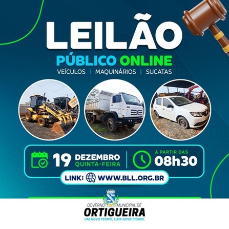  Prefeitura de Ortigueira realizará Leilão Eletrônico de Veículos e Equipamentos