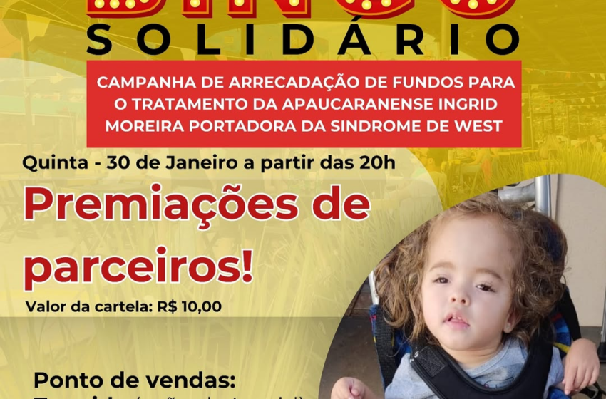  Solidariedade: bingo será realizado para ajudar criança de Apucarana