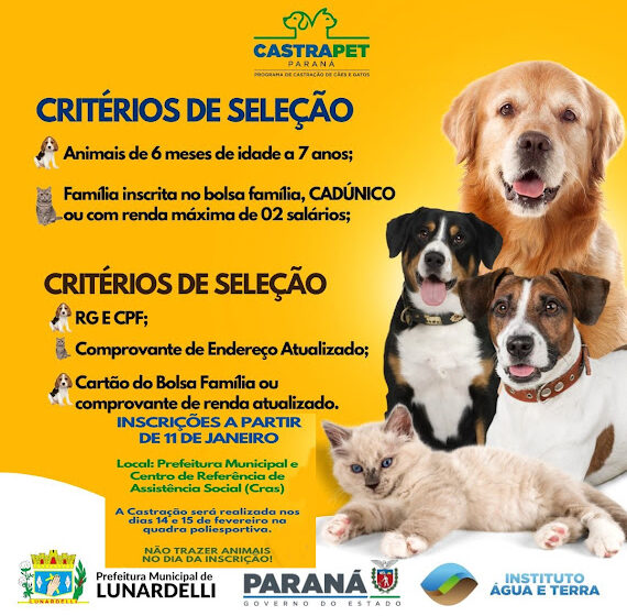  Inscrições abertas para o CastraPet em Lunardelli